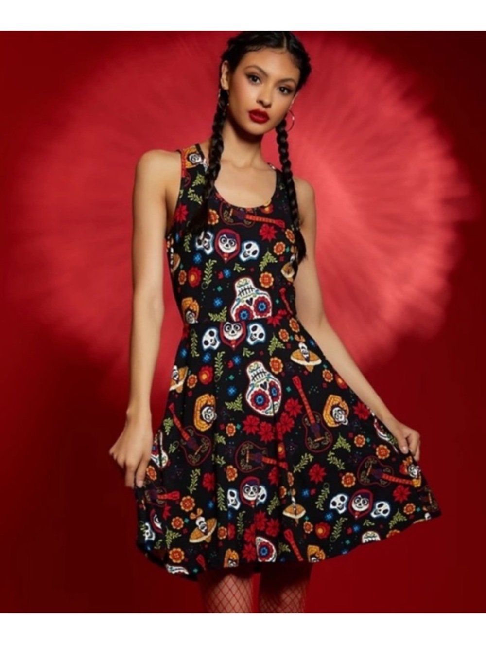 Disney Pixar Coco Black Mini Tank Dress Lace Back